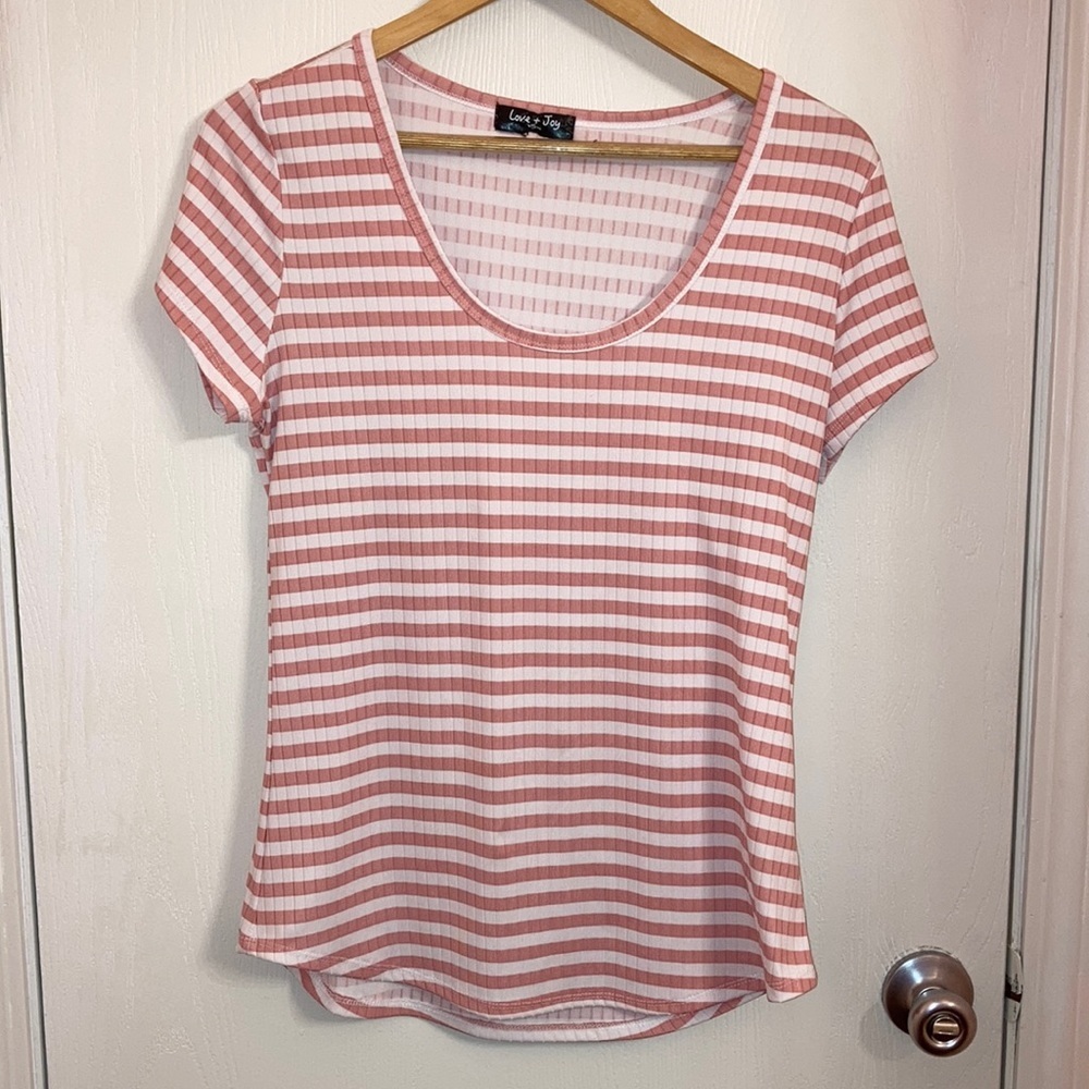 Brand new without tags pink and white horizontal stripe top